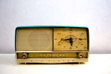Load image into Gallery viewer, Monterey Turquoise and White 1956 RCA Victor 8-C-7 Vintage Tube AM Clock Radio Real Looker! - [product_type} - RCA Victor - Retro Radio Farm