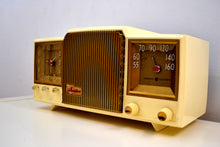 Load image into Gallery viewer, Fleetwood Ivory and Gold 1955 General Electric Model 920 Vacuum Tube AM Clock Radio Higher End Model! - [product_type} - General Electric - Retro Radio Farm