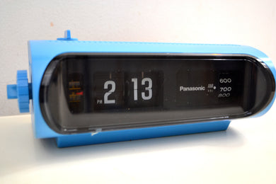 Orbit Blue 70s Panasonic Model RC-1103 Flip Clock Solid State AM Radio Works Great!