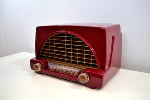 SOLD! - May 14, 2019 - Cranberry Red 1952 Philco Model 52-542 Transitone Vintage AM Tube Radio Bakelite Unbelievable Sound! - [product_type} - Philco - Retro Radio Farm