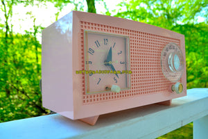 SOLD! - May 16, 2018 - PINK LADY Mid Century Retro Vintage 1959 General Electric Model C-400A AM Tube Radio Pink Clock Face! - [product_type} - General Electric - Retro Radio Farm