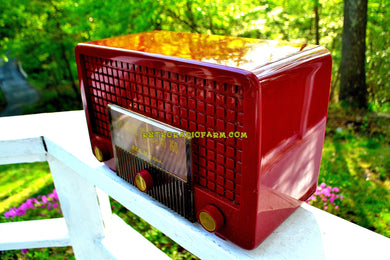 SOLD! - May 25, 2018 - CRANBERRY RED Mid Century Retro Vintage 1955 RCA Victor Model 5X-564 AM Tube Radio Great Sounding!