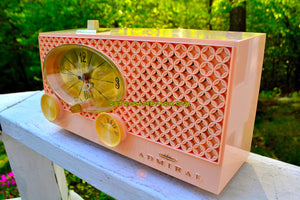 SOLD! - June 3, 2018 - BLUETOOTH MP3 UPGRADE ADDED - CLOVER PINK Vintage Atomic Age 1959 Admiral Y3354 Tube AM Radio Clock Near Mint!
