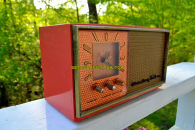 SOLD! - Oct 1, 2018 - Coral And Copper 1955 Stromberg Carlson Model C-5 Tube AM Clock Radio Rare and Exquisite!