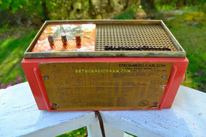 SOLD! - Oct 1, 2018 - Coral And Copper 1955 Stromberg Carlson Model C-5 Tube AM Clock Radio Rare and Exquisite! - [product_type} - Stromberg Carlson - Retro Radio Farm