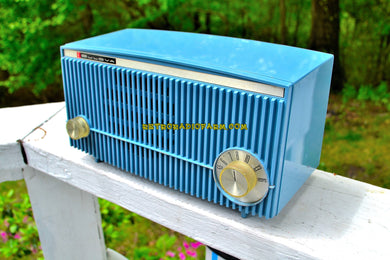 SOLD! - May 30, 2018 - BLUETOOTH MP3 Ready - SLATE BLUE 1957 Bulova Model 340 Tube AM Radio Rare Model Works Great!
