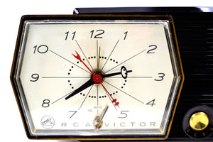 SOLD! - Aug 21, 2019 - Midnight Black RCA Victor 8-C-5E Clock Radio 1959 Tube AM Clock Radio - [product_type} - RCA Victor - Retro Radio Farm