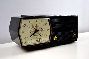 SOLD! - Aug 21, 2019 - Midnight Black RCA Victor 8-C-5E Clock Radio 1959 Tube AM Clock Radio - [product_type} - RCA Victor - Retro Radio Farm