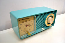 Load image into Gallery viewer, Aegean Turquoise 1961 Motorola Model C15JK25 Vacuum Tube AM Clock Radio Excellent Condition!