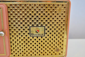 SOLD! - May 28, 2019 - Fifth Avenue Pink 1957 Bulova Model 120 Tube AM Clock Radio Sounds Mah-valous! - [product_type} - Bulova - Retro Radio Farm
