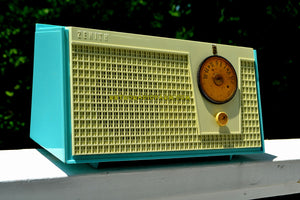 SOLD! - July 14, 2018 - BLUETOOTH MP3 UPGRADE ADDED - BELAIR BLUE AND WHITE 1955 Zenith Model F510 AM Tube Radio Excellent Condition! - [product_type} - Zenith - Retro Radio Farm