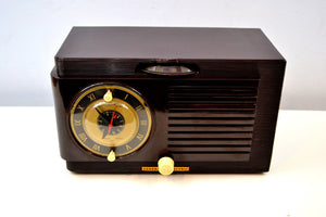 SOLD! - Oct 13, 2019 - Art Deco 1952 General Electric Model 60 AM Brown Bakelite Tube Clock Radio Totally Restored! - [product_type} - General Electric - Retro Radio Farm