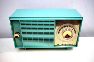 Turquoise 1959 General Electric Model T129 AM Vintage Radio Mid Century Retro Wonder!