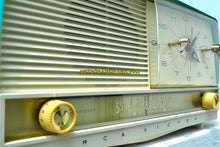 Load image into Gallery viewer, SOLD! - July 20, 2018 - AQUA and White Retro Jetsons 1956 RCA Victor 9-C-7LE Tube AM Clock Radio Totally Restored! - [product_type} - RCA Victor - Retro Radio Farm