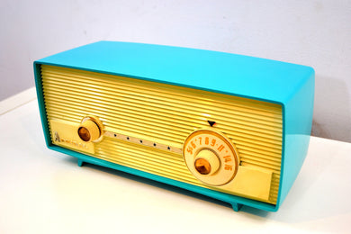 SOLD! - Jan. 8, 2020 - Seafoam Delight Turquoise and White 1958 Admiral Model 5D4 Tube AM Radio Absolutely Beauteous!