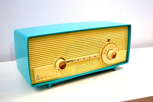 SOLD! - Jan. 8, 2020 - Seafoam Delight Turquoise and White 1958 Admiral Model 5D4 Tube AM Radio Absolutely Beauteous! - [product_type} - Admiral - Retro Radio Farm