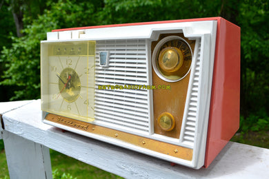 SOLD! - Mar 27, 2019 - Coral Pink 1959 Fleetwood Model 5018 AM Tube Clock Radio