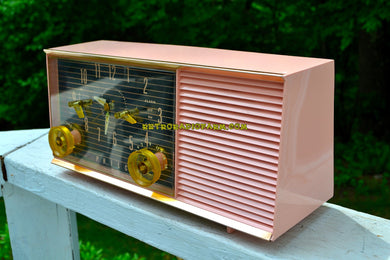 SOLD! - Nov 7, 2018 - Chiffon Pink Mid Century Retro 1959 Philco Model G753-124 Tube AM Clock Radio
