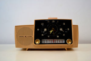 SOLD! - July 8, 2019 - Buff Pink Mid Century 1959 General Electric Model C-4340 Tube AM Clock Radio Totally Restored! - [product_type} - General Electric - Retro Radio Farm