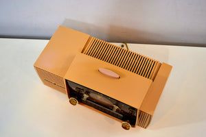 SOLD! - July 8, 2019 - Buff Pink Mid Century 1959 General Electric Model C-4340 Tube AM Clock Radio Totally Restored! - [product_type} - General Electric - Retro Radio Farm