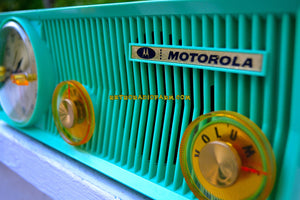 SOLD! - July 9, 2018 - SEA GREEN BEAUTY Mid Century 1957 Motorola 57CS Tube AM Clock Radio Sounds Great! - [product_type} - Motorola - Retro Radio Farm