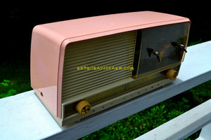 SOLD! - Sept 18, 2018 - Beautiful Powder Pink And White Retro Jetsons 1956 RCA Victor 9-C-71 Tube AM Clock Radio Works Great! - [product_type} - RCA Victor - Retro Radio Farm