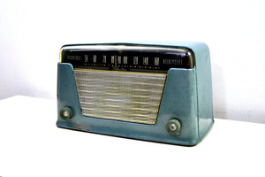 SOLD! - Aug 29, 2019 - Blue Ice Metallic Vintage Bakelite 1948 Silvertone 8005 AM Tube Radio Early Metallic Finish Rare and Expensive Color Back Then! - [product_type} - Silvertone - Retro Radio Farm