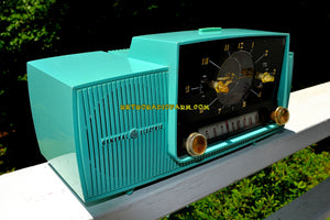 SOLD! - Nov 24, 2018 - Seafoam Green Mid Century Jetsons 1957 General Electric Model 912D Tube AM Clock Radio Sweet!
