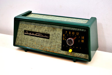 SOLD! - Mar 4, 2020 - Smitten by Burlap Forest Green Sparton Model 360 AM Tube Radio Totally Restored!