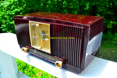 SOLD! - July 24, 2018 - BLUETOOTH MP3 READY - Burgundy Swirl 1955 General Electric Model 546PH AM Clock Radio Works Great!