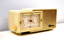 Load image into Gallery viewer, SOLD! - Aug 10, 2019 - Palace Ivory and Gold 1959 Bulova Model 100 Tube AM Clock Radio Excellent Condition! - [product_type} - Bulova - Retro Radio Farm