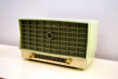 売れました！ - 2019 年 10 月 1 日 - 「ザ グレンドン」 ミント グリーン ヴィンテージ 1953 RCA Victor 6-XD-5C 真空管ラジオ 素晴らしい状態で動作します。