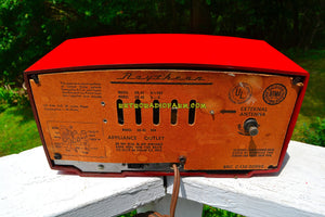 SOLD! - Nov. 28, 2018 - Cardinal Red 1950 Raytheon Model CR-43 Tube AM Clock Radio Excellent Plus Condition and RARE! - [product_type} - Raytheon - Retro Radio Farm