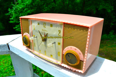 SOLD! - Nov 9, 2018 - Fifth Ave Pink Vintage Mid Century 1957 Bulova Model 170 Tube AM Clock Radio Simply Fabulous!