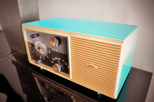 SOLD! - Jan. 14, 2019 - Aqua Blue 1959 Admiral Y3048 Tube AM Radio Clock Alarm Works Great! - [product_type} - Admiral - Retro Radio Farm