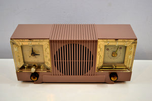 Mauve Tan Mid Century 1952 Automatic Radio Mfg Model 4-A-127 Tube AM Radio Cool Model! - [product_type} - Automatic - Retro Radio Farm