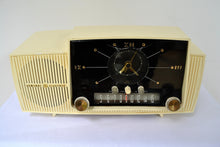 Load image into Gallery viewer, SOLD! - Aug 8, 2018 - CREAM IVORY Mid Century Jetsons 1957 General Electric Model 912 Tube AM Clock Radio Sweet! - [product_type} - General Electric - Retro Radio Farm