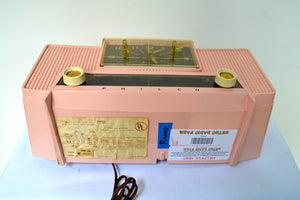 SOLD! - Sept 20, 2018 - IMPERIAL PINK 1959 Philco Model G761-124 Tube AM Clock Radio Pristine Rare Bells On Top Of Whistles! - [product_type} - Philco - Retro Radio Farm