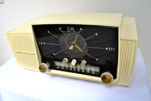 Load image into Gallery viewer, SOLD! - Aug 8, 2018 - CREAM IVORY Mid Century Jetsons 1957 General Electric Model 912 Tube AM Clock Radio Sweet! - [product_type} - General Electric - Retro Radio Farm