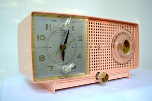 SOLD! - July 19, 2018 - CARNATION PINK Mid Century 1959 General Electric Model C437A Tube AM Clock Radio Mint Condition! - [product_type} - General Electric - Retro Radio Farm