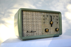 SOLD! - Nov. 26, 2018 - SAGE GREEN With Heather Tweed 1955 Montgomery Wards Airline Model GSE-1607 AM Bakelite Tube Radio Totally Restored! - [product_type} - Airline - Retro Radio Farm