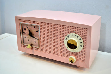 SOLD! - Dec. 17, 2019 - Petal Pink Vintage 1959 General Electric Model C-400A Tube Radio With Rare Pink Clock Face!