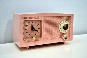 SOLD! - Dec. 17, 2019 - Petal Pink Vintage 1959 General Electric Model C-400A Tube Radio With Rare Pink Clock Face! - [product_type} - General Electric - Retro Radio Farm