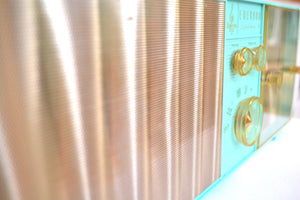 SOLD! - Aug. 31, 2018 - BLUETOOTH MP3 UPGRADE ADDED - Turquoise Mid Century Vintage Retro 1962 Emerson Lifetimer II Model G1705 Tube AM Clock Radio - [product_type} - Emerson - Retro Radio Farm