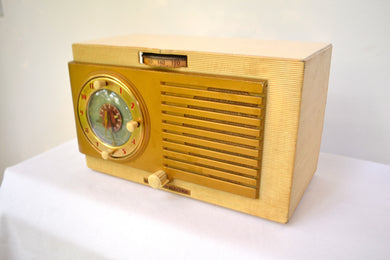 SOLD! - Dec 4, 2019 - BLUETOOTH MP3 UPGRADED - Blonde 1950 General Electric Model 508 AM Clock Radio Works Great!