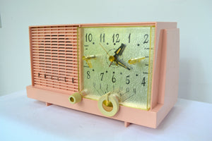 SOLD! - Feb 13, 2019 - Mamie Pink Mid-Century Retro Vintage 1959 Philco Model F-752-124 AM Tube Clock Radio Excellent Plus!