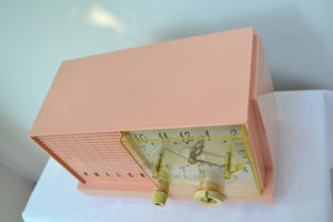 SOLD! - Feb 13, 2019 - Mamie Pink Mid-Century Retro Vintage 1959 Philco Model F-752-124 AM Tube Clock Radio Excellent Plus! - [product_type} - Philco - Retro Radio Farm