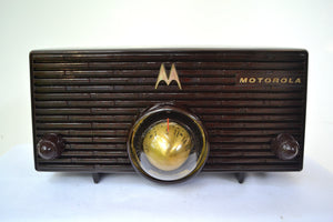 SOLD! - Oct 9, 2018 - BLUETOOTH MP3 Ready - ESPRESSO Mid Century Retro Jetsons 1957 Motorola 56H Turbine Tube AM Radio Marbled! - [product_type} - Motorola - Retro Radio Farm