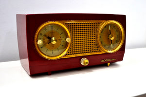 SOLD! - Oct 30, 2019 - Cranberry Red 1954 RCA Victor Vintage Model 4-C-544 Tube AM Clock Radio Sounds Great! - [product_type} - RCA Victor - Retro Radio Farm