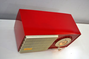 SOLD! - Jan. 8, 2020 - Rally Red and White 1955 General Electric Model 471 AM Tube Radio Real Charmer! - [product_type} - General Electric - Retro Radio Farm